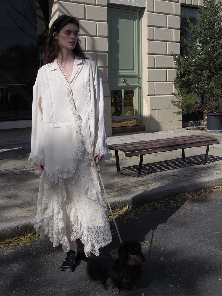 Lace Trim Layered Skirt and Relaxed Shirt