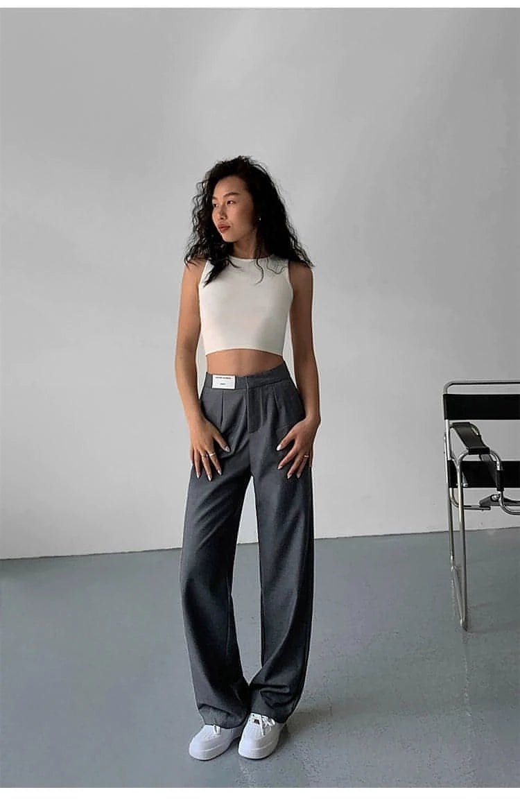 High-Waist Loose Wide-Leg Suit Trousers - chiclara