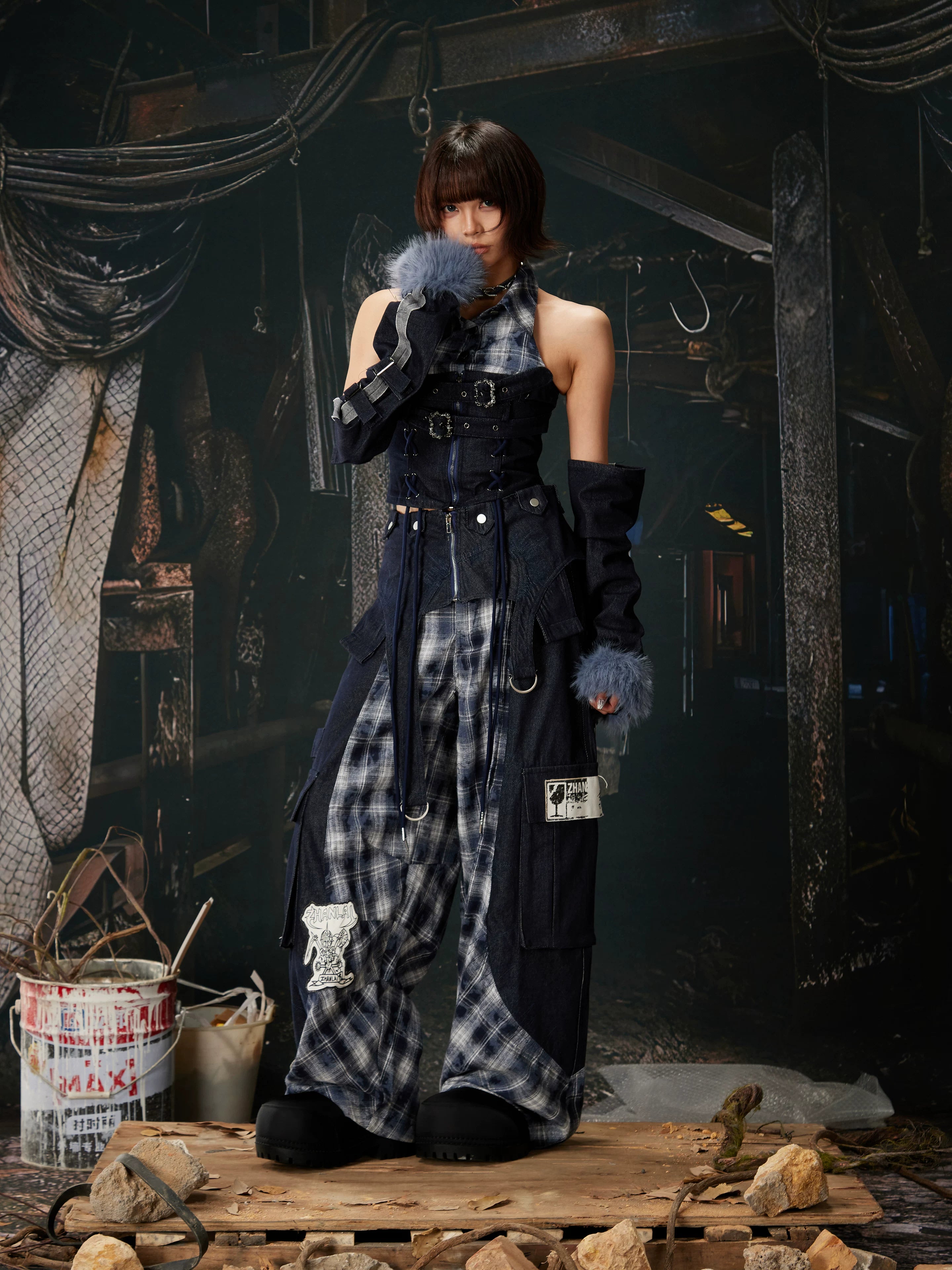 Riot Plaid Layered Trench Cargo Pants
