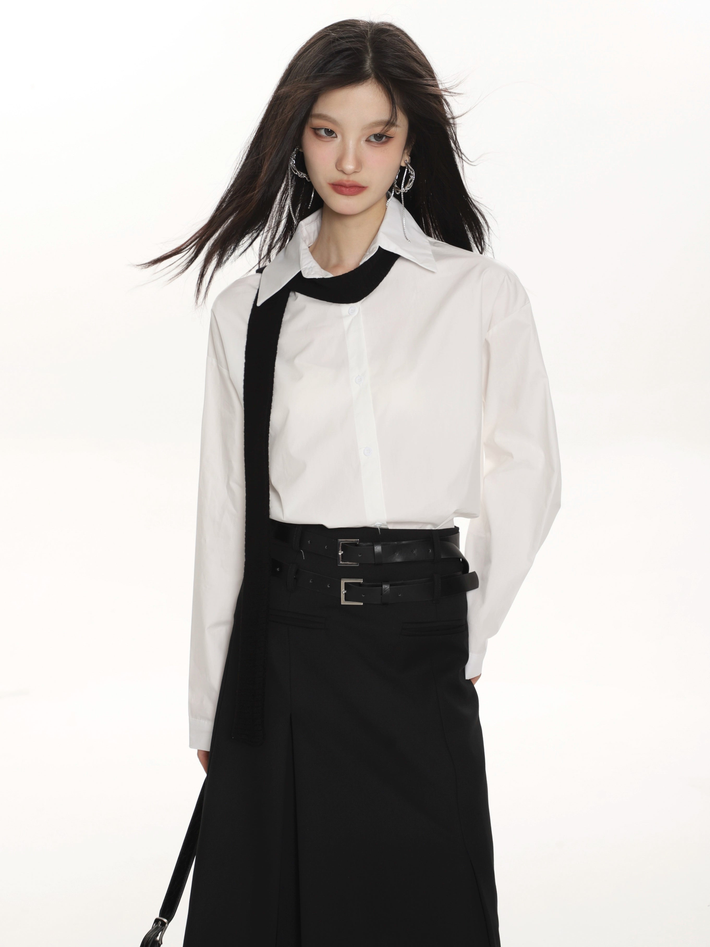 Weißes Button-Down-Hemd im Lagenlook Petite