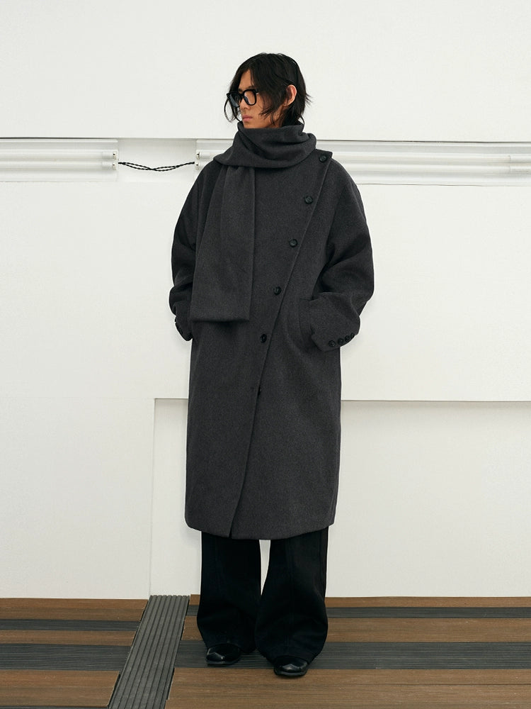 Wool Belted Overcoat with Cape Collar