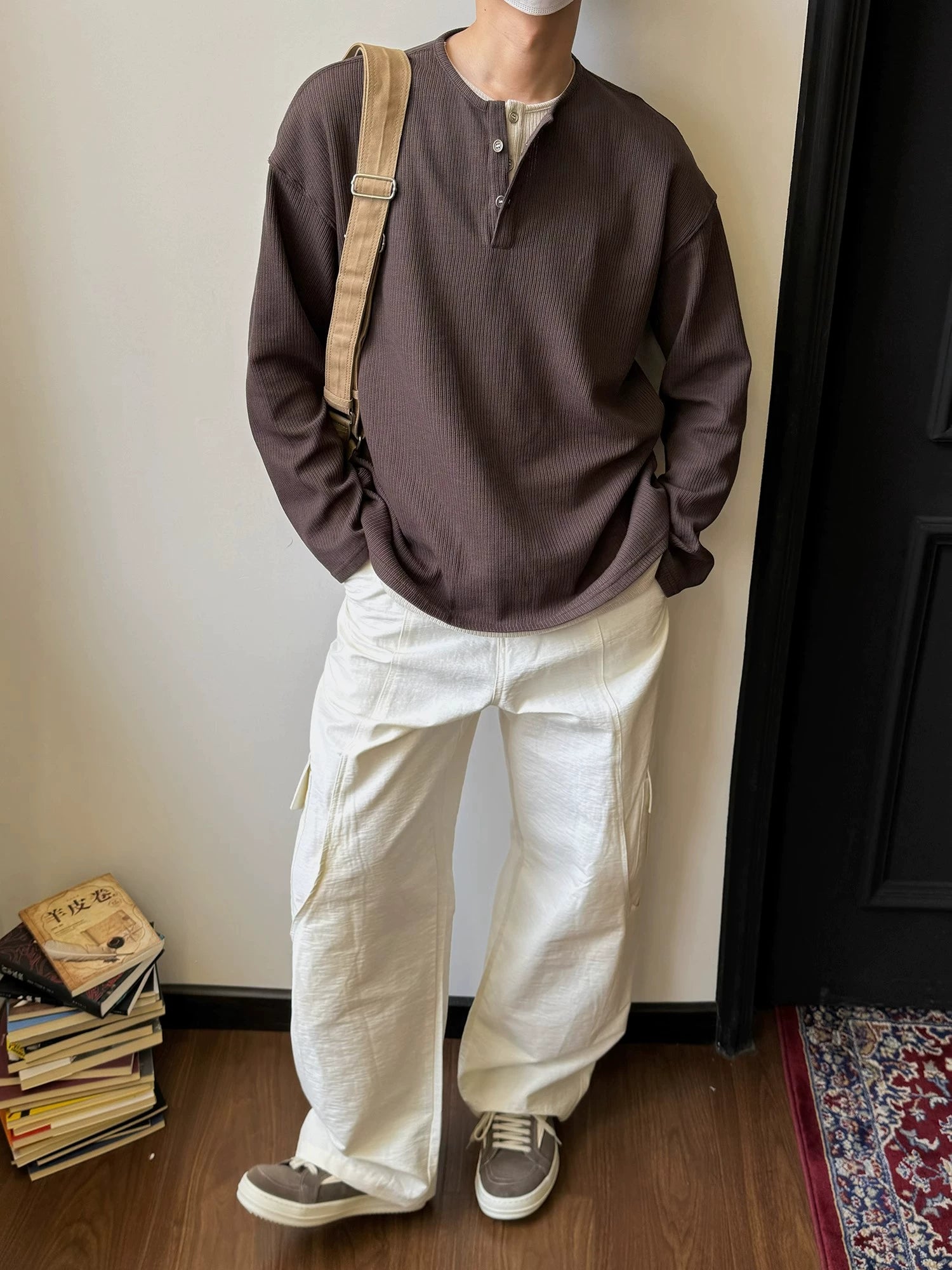 Ribbed Button Up Henley Shirt