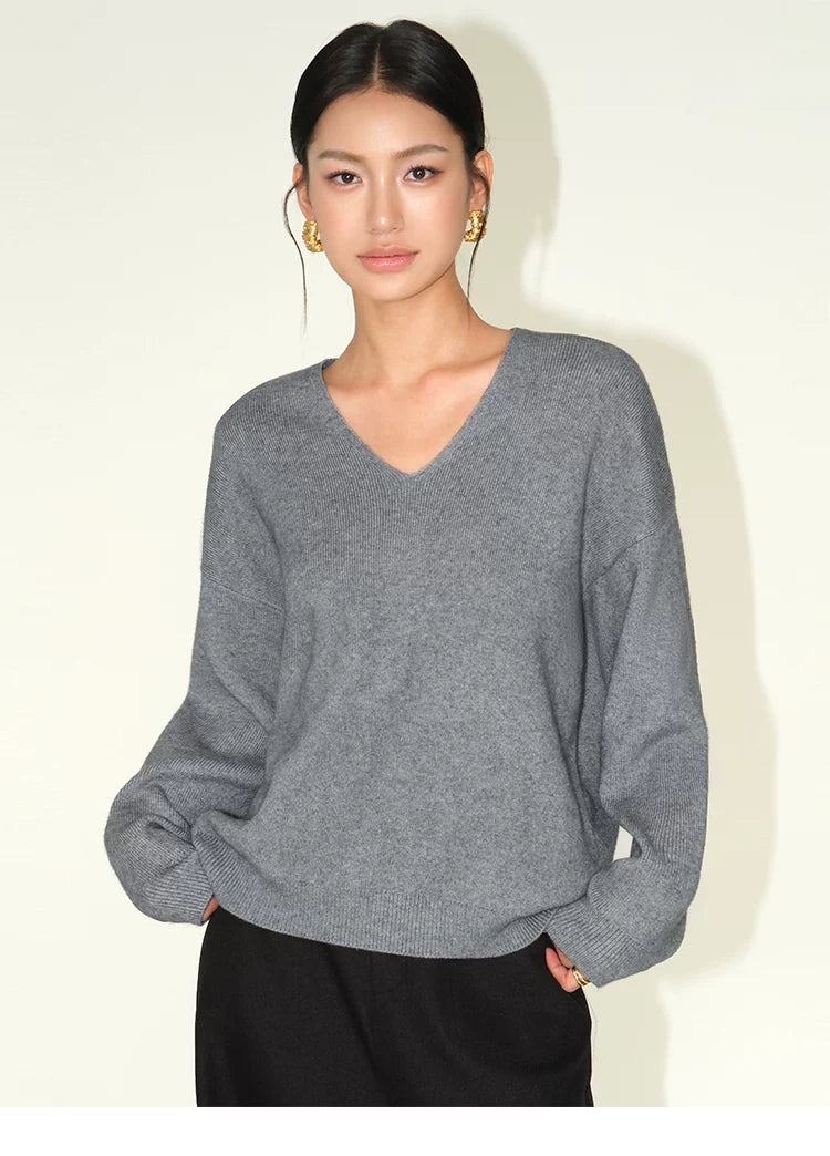 Cozy Line V‑Neck Relaxed Knit Sweater