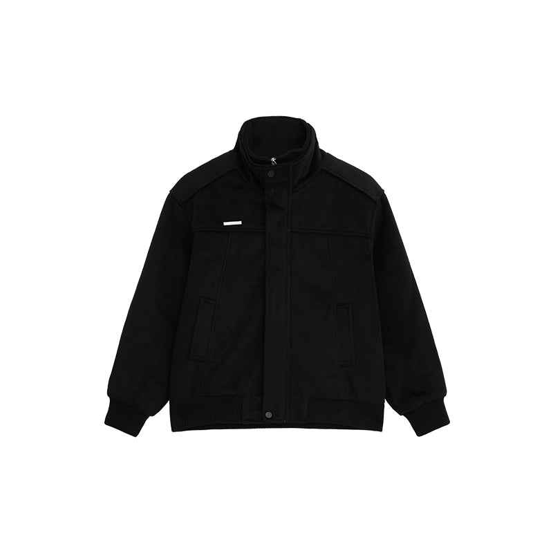 Bomber Jacket with Stand Collar and Ribbed Cuffs