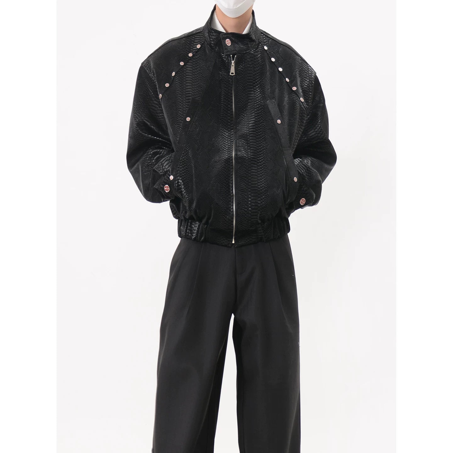 Snakeskin Studded Zip Up Jacket