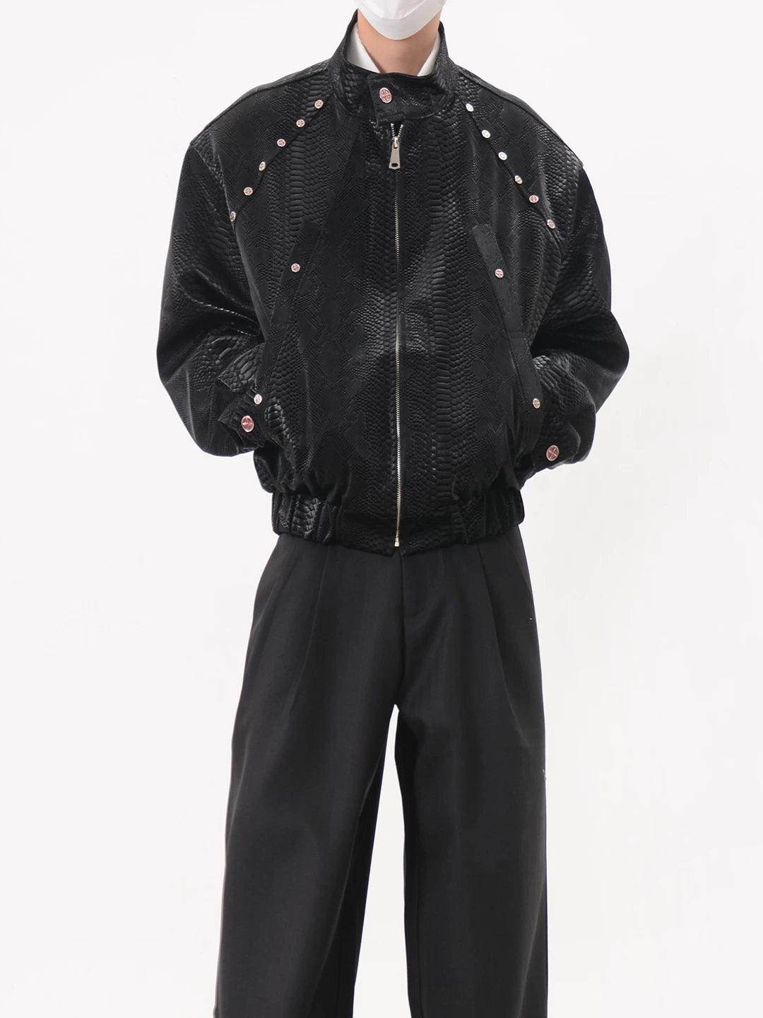 Snakeskin Studded Zip Up Jacket