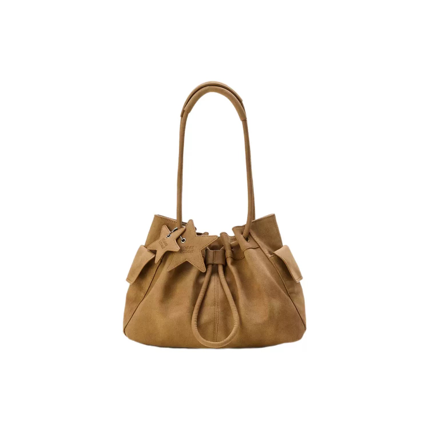 Drawstring Cloud Shoulder Bag - Caramel / Small