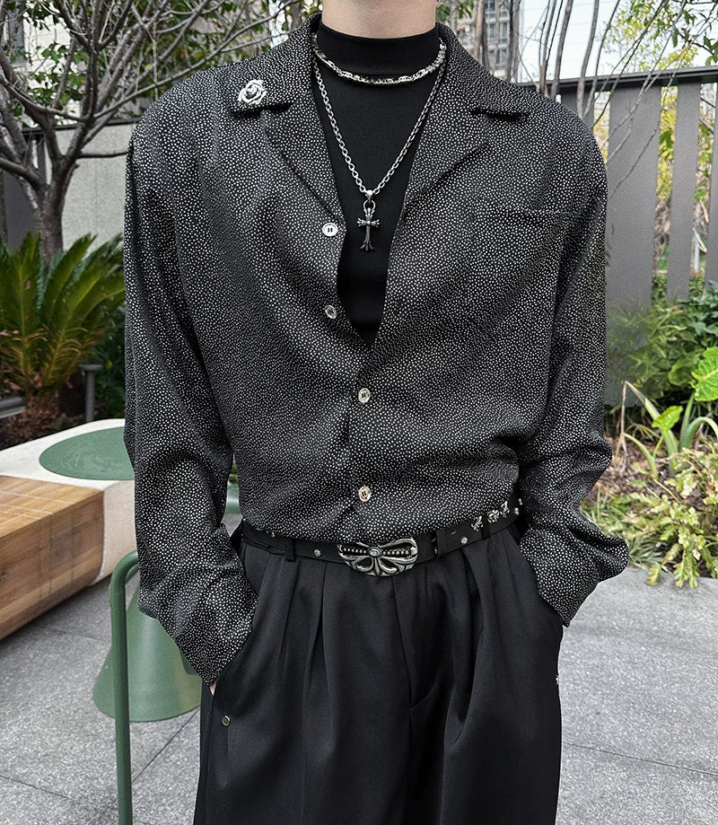 Starlit Static Shadow-Speck Satin Shirt