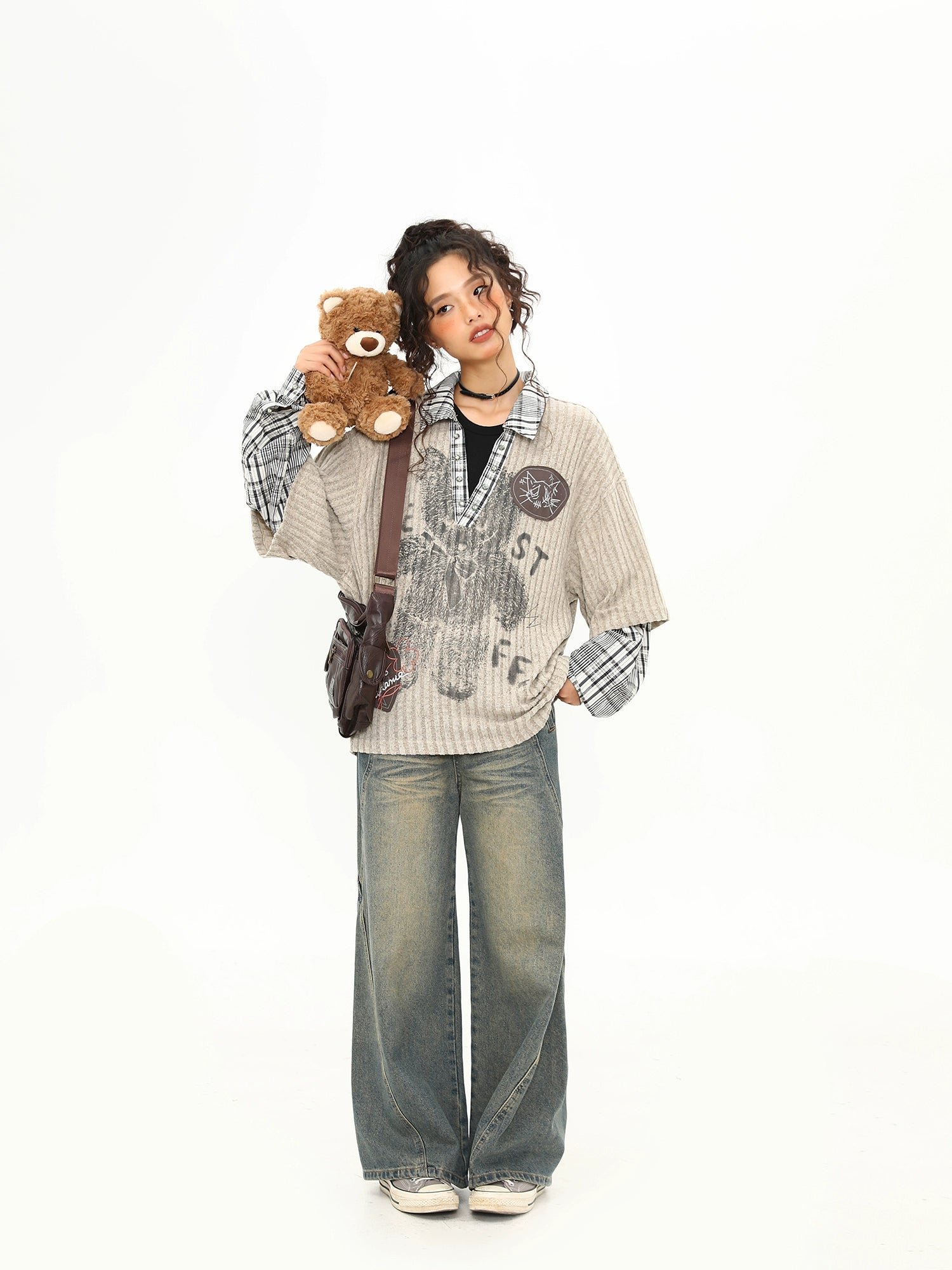 Teddy Graffiti Layered Knit Top