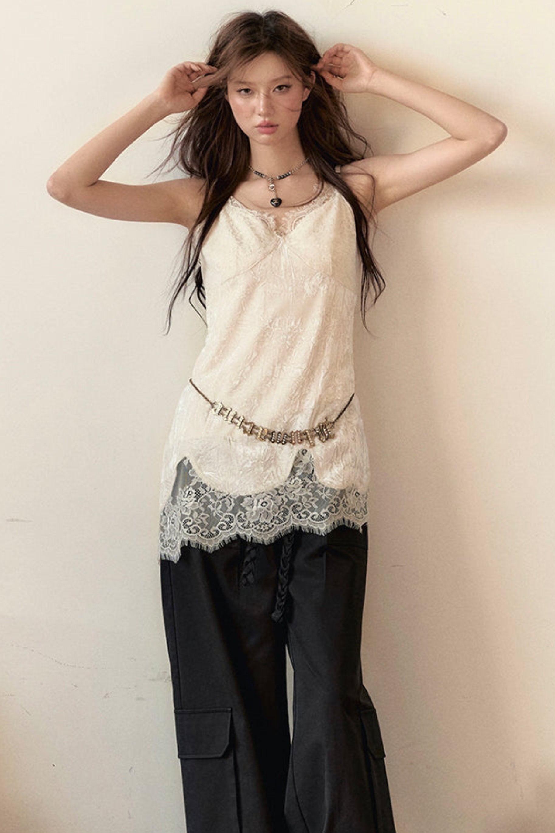 White Velvet Lace Slip Camisole