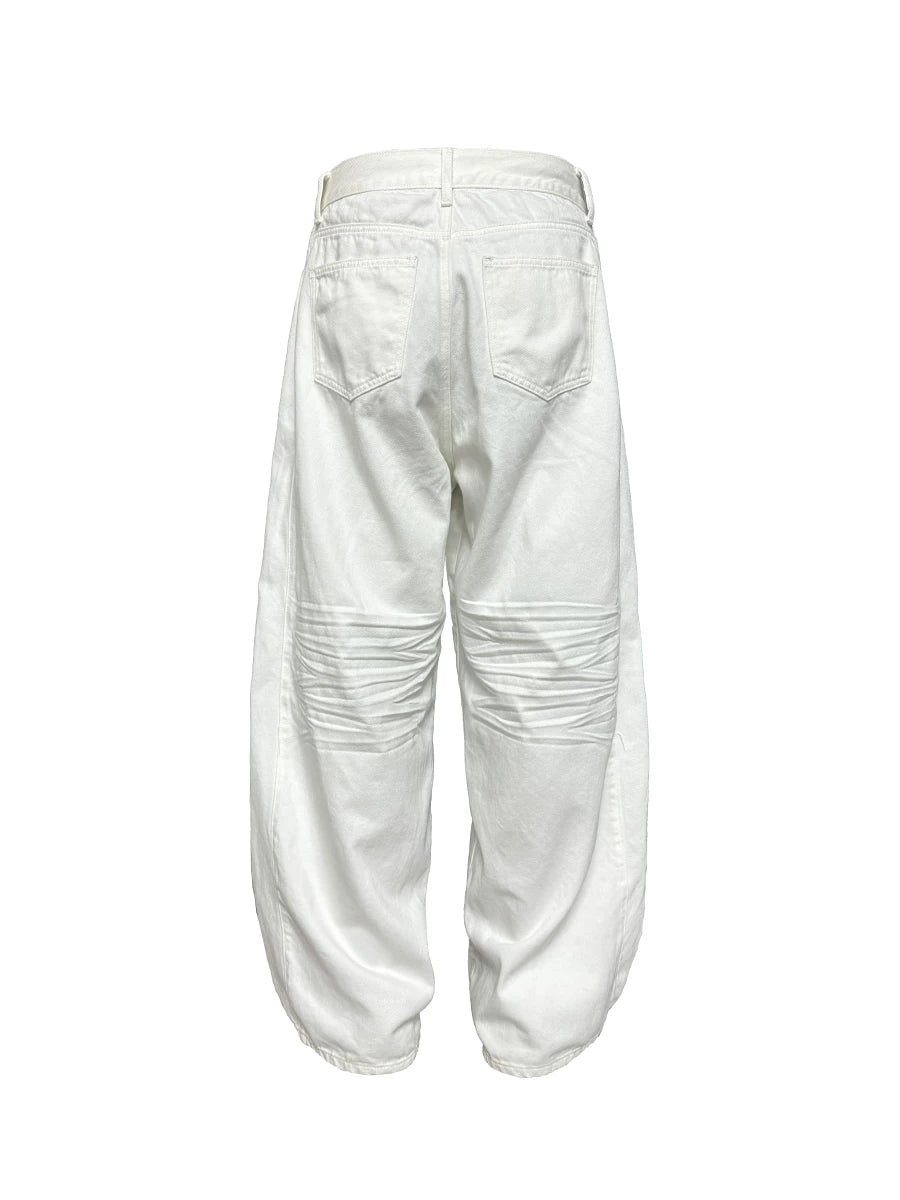 Crisp White Wide-Leg Balloon Trousers