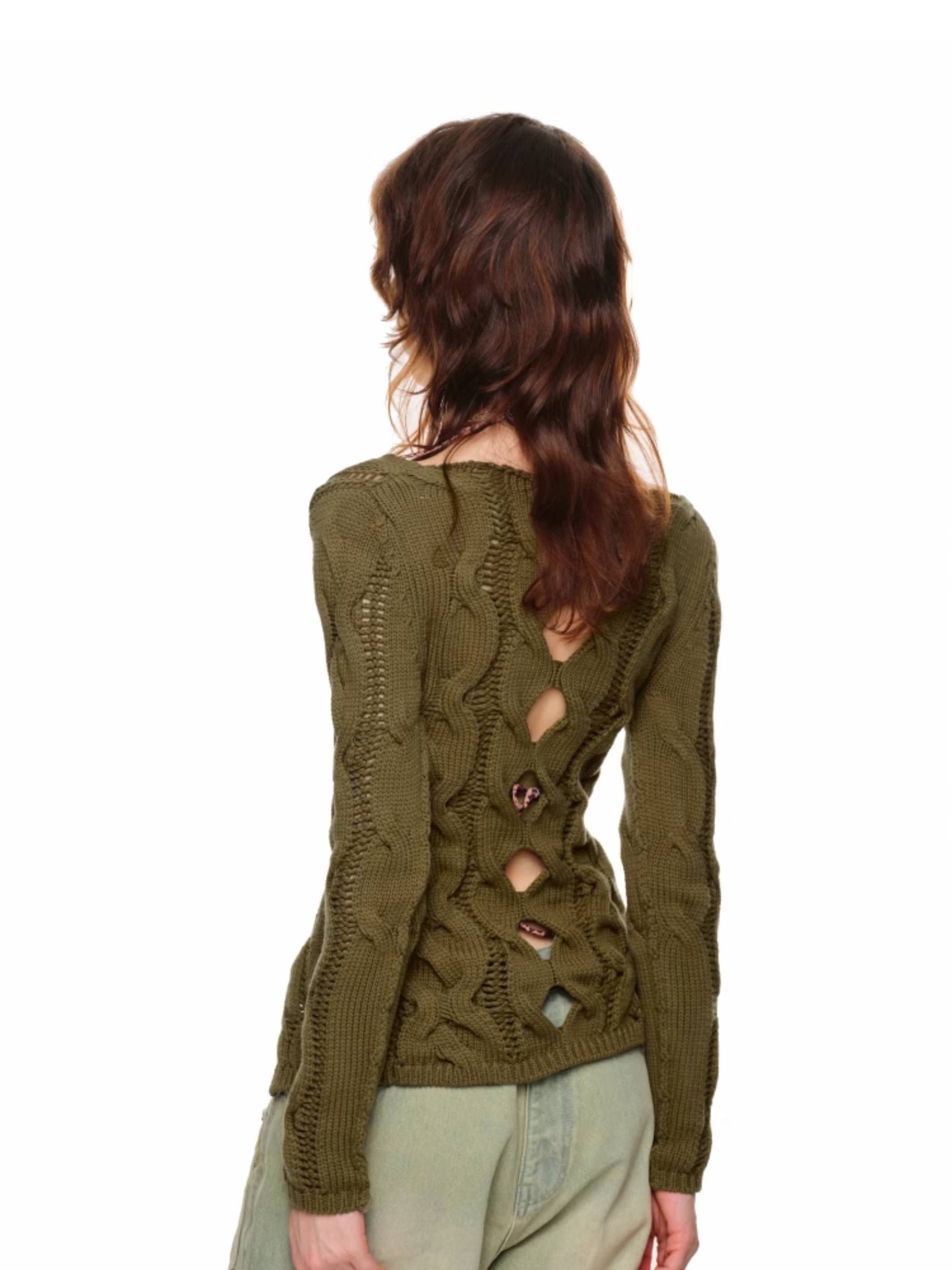 Slim Distressed Cable Knit Sweater