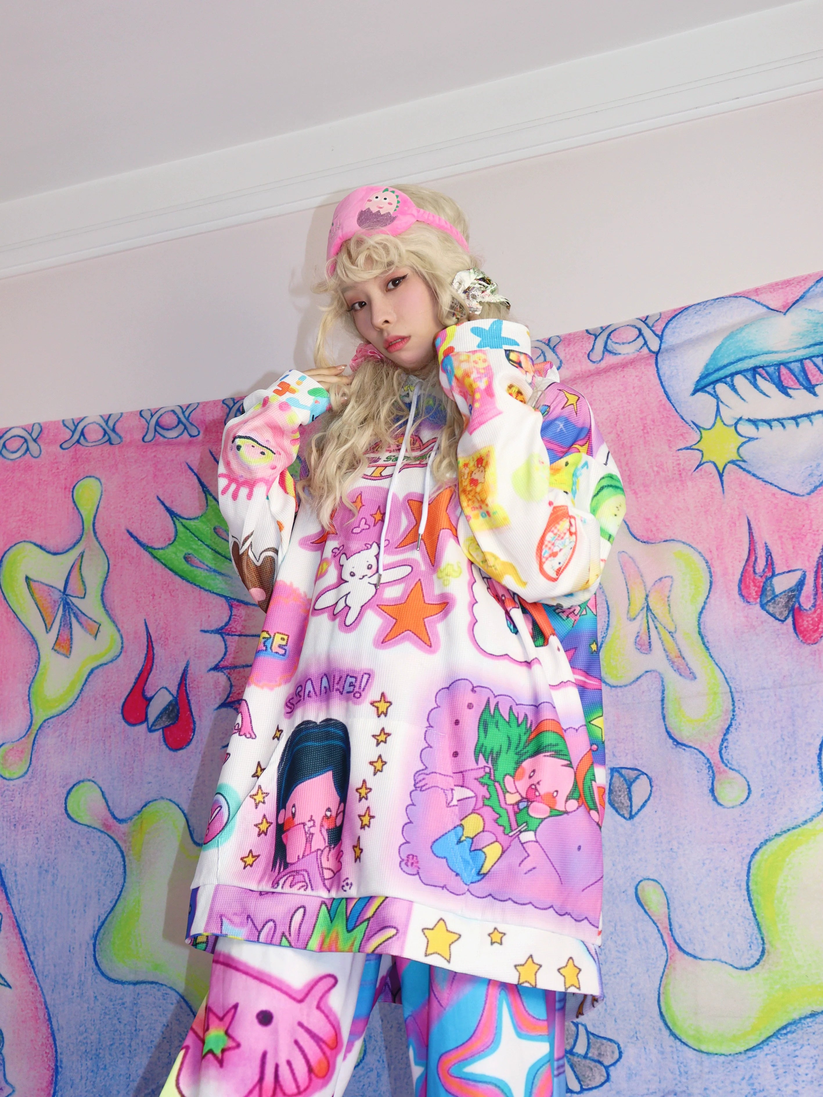 Kawaii Character Print Hoodie