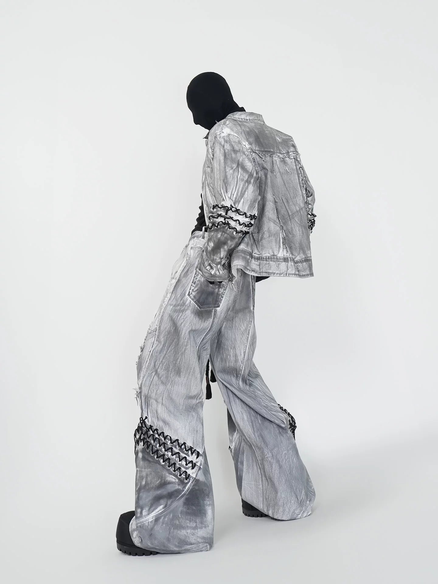 Ashen Relic Lattice-Sleeve Moto Jacket