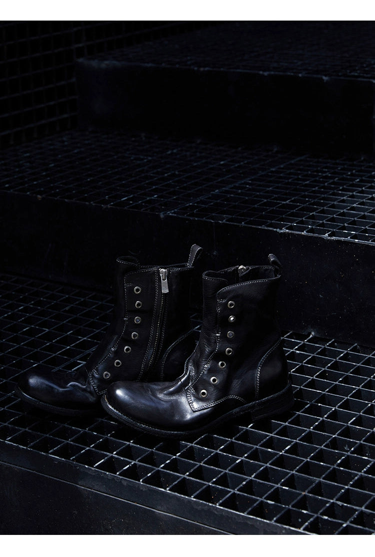 Brown Leather Lace-less Combat Boots
