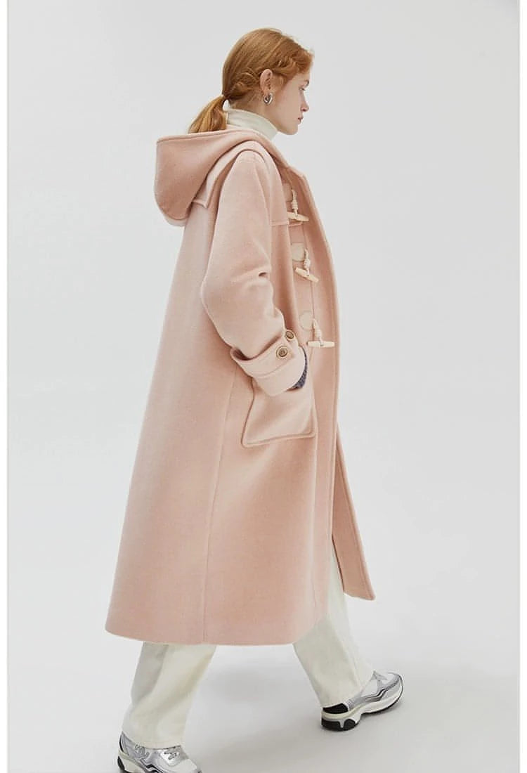 Winter Thicken College Style Hooded Mid-Length Melton Wool Coat - chiclara