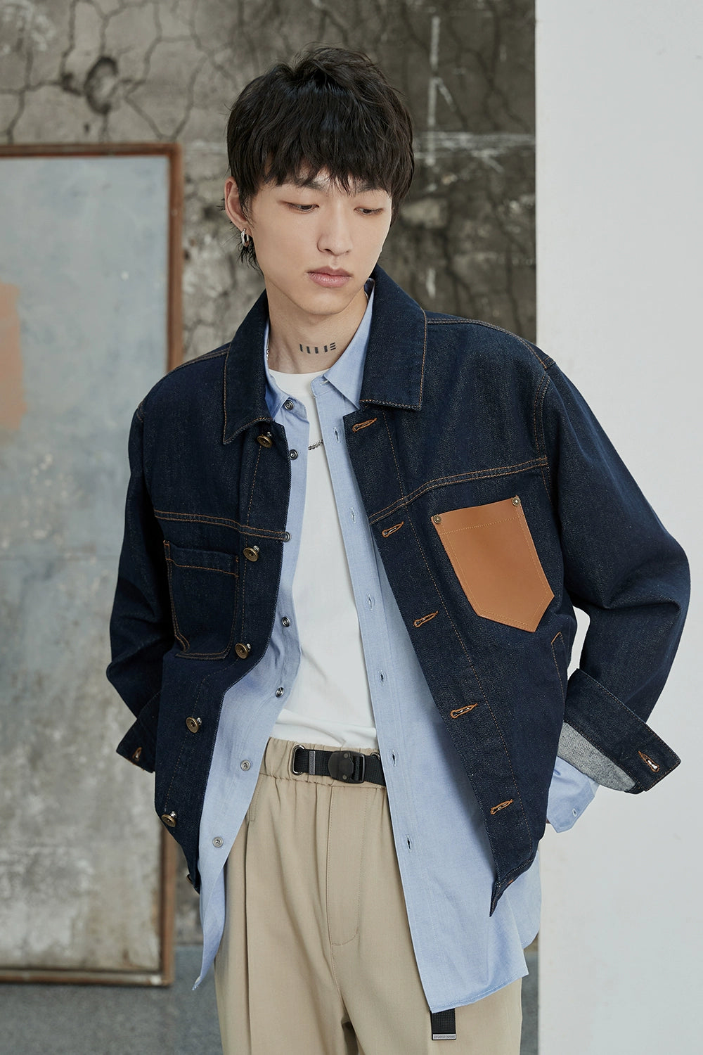 Color-Block Natural Denim Contrast Jacket