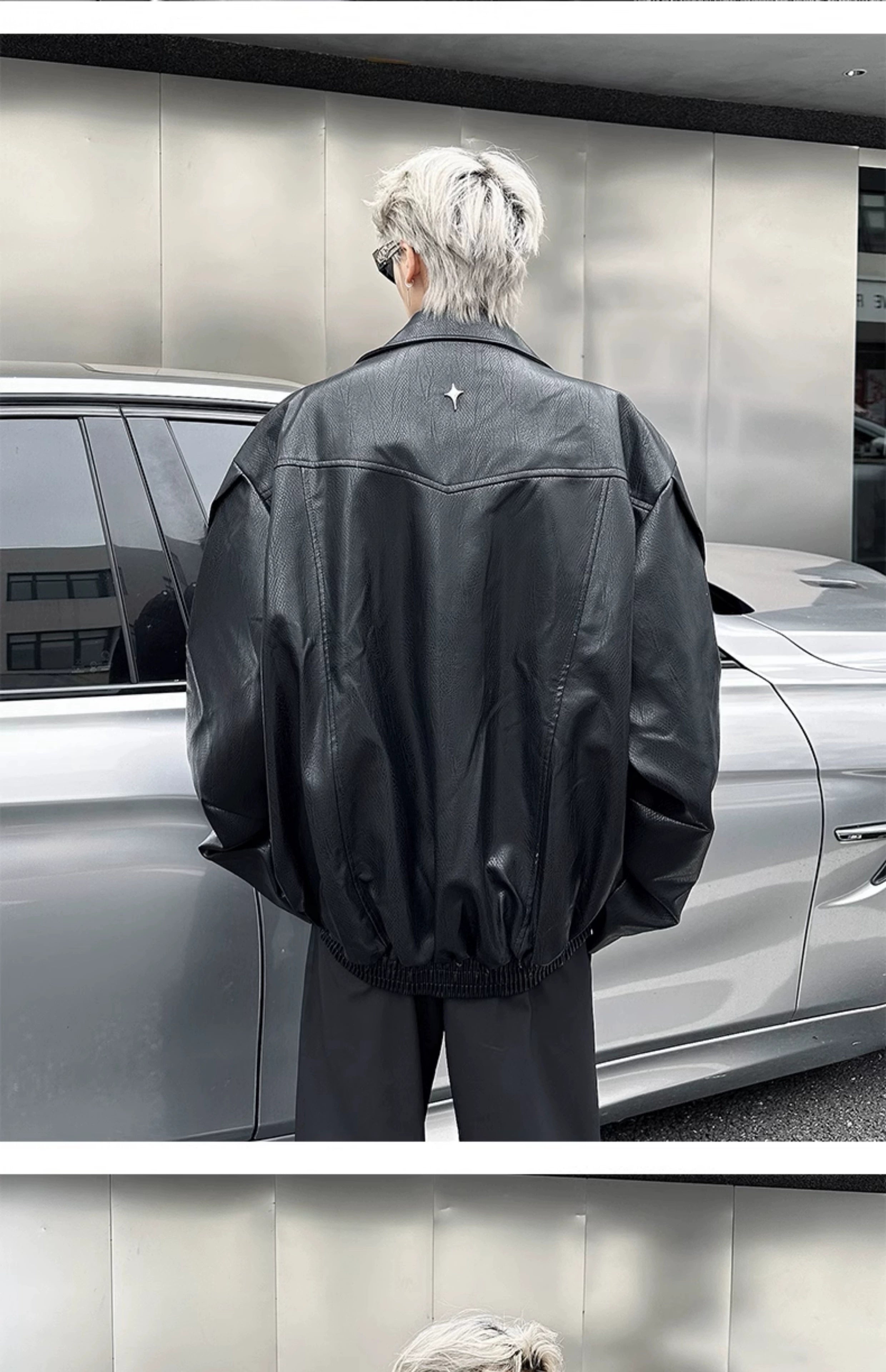Oversized Star Patch Leather Jacket