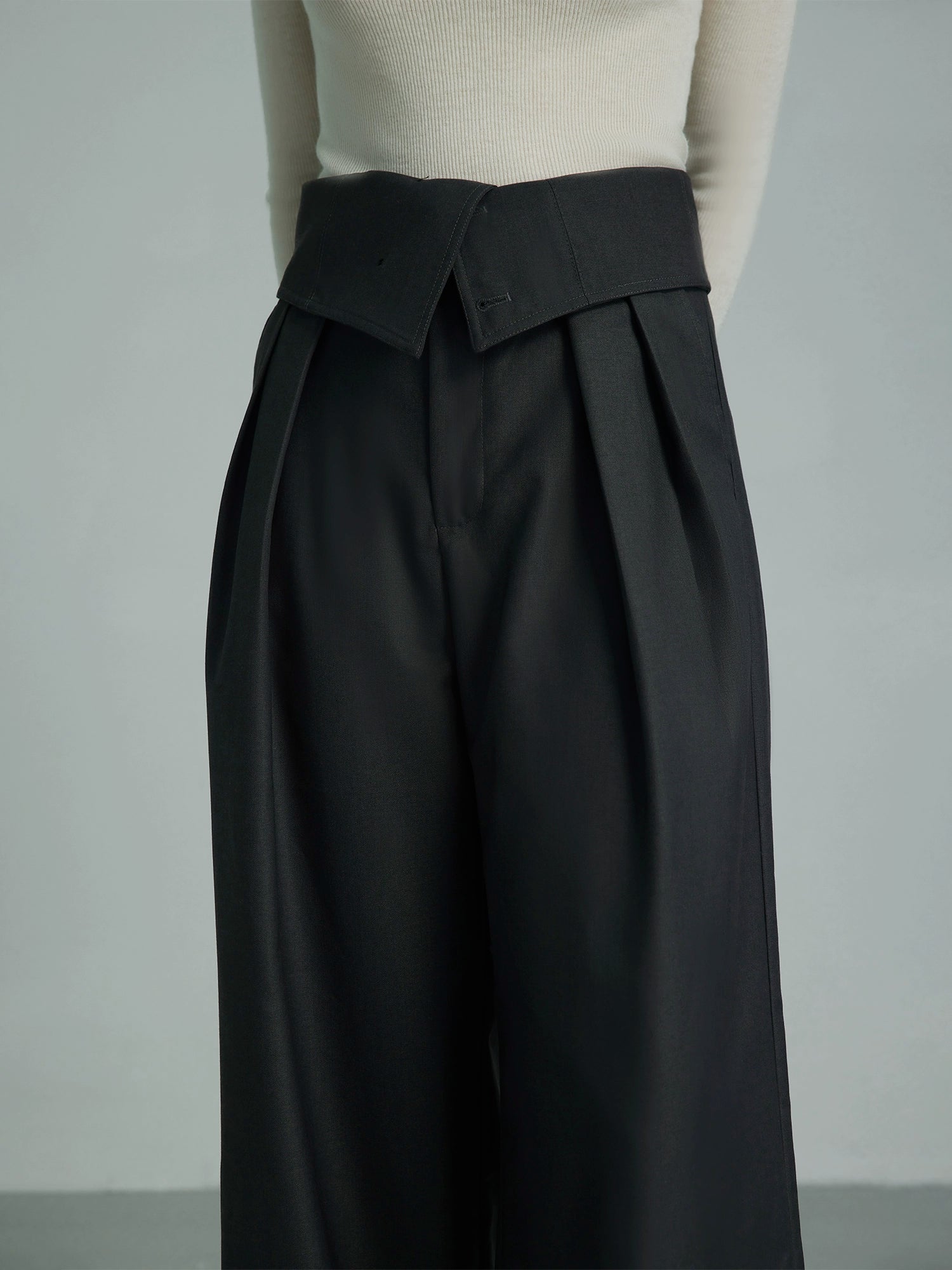Black Wide-Leg High-Waist Trousers