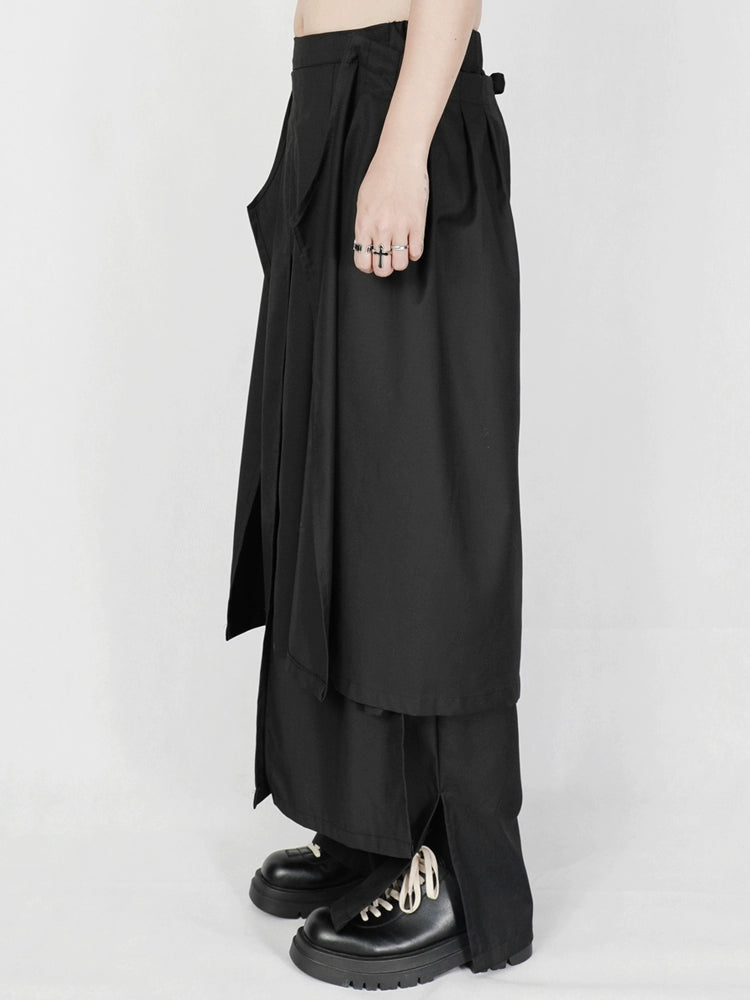 Avant-Garde Wide-Leg Draped Black Trousers