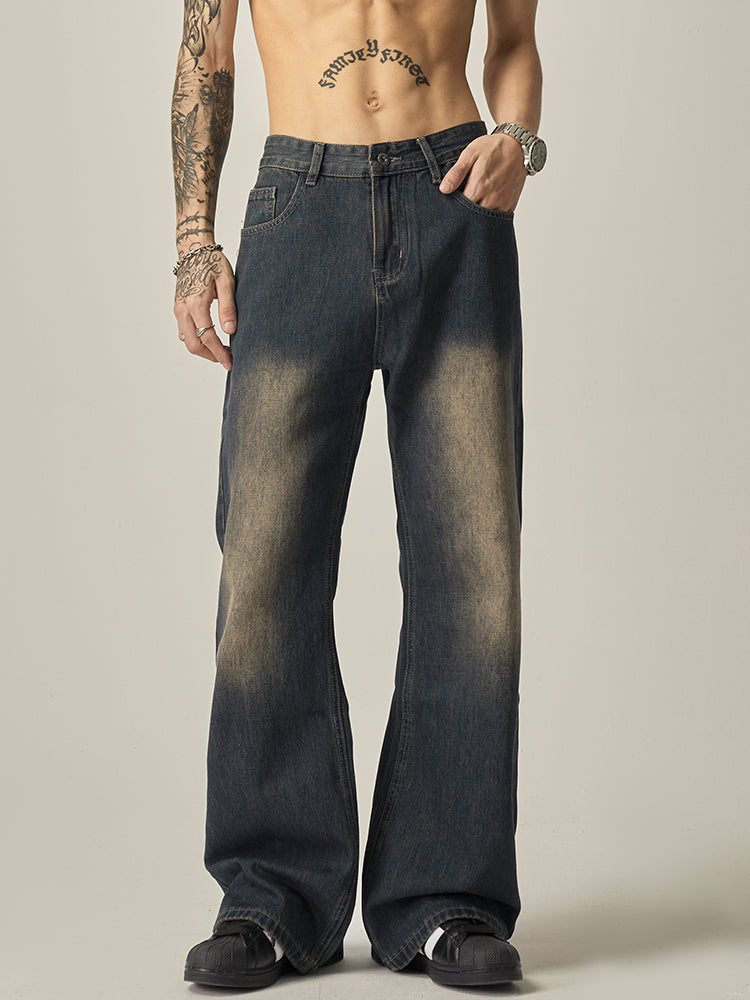 빈티지 워시 와이드 레그 진