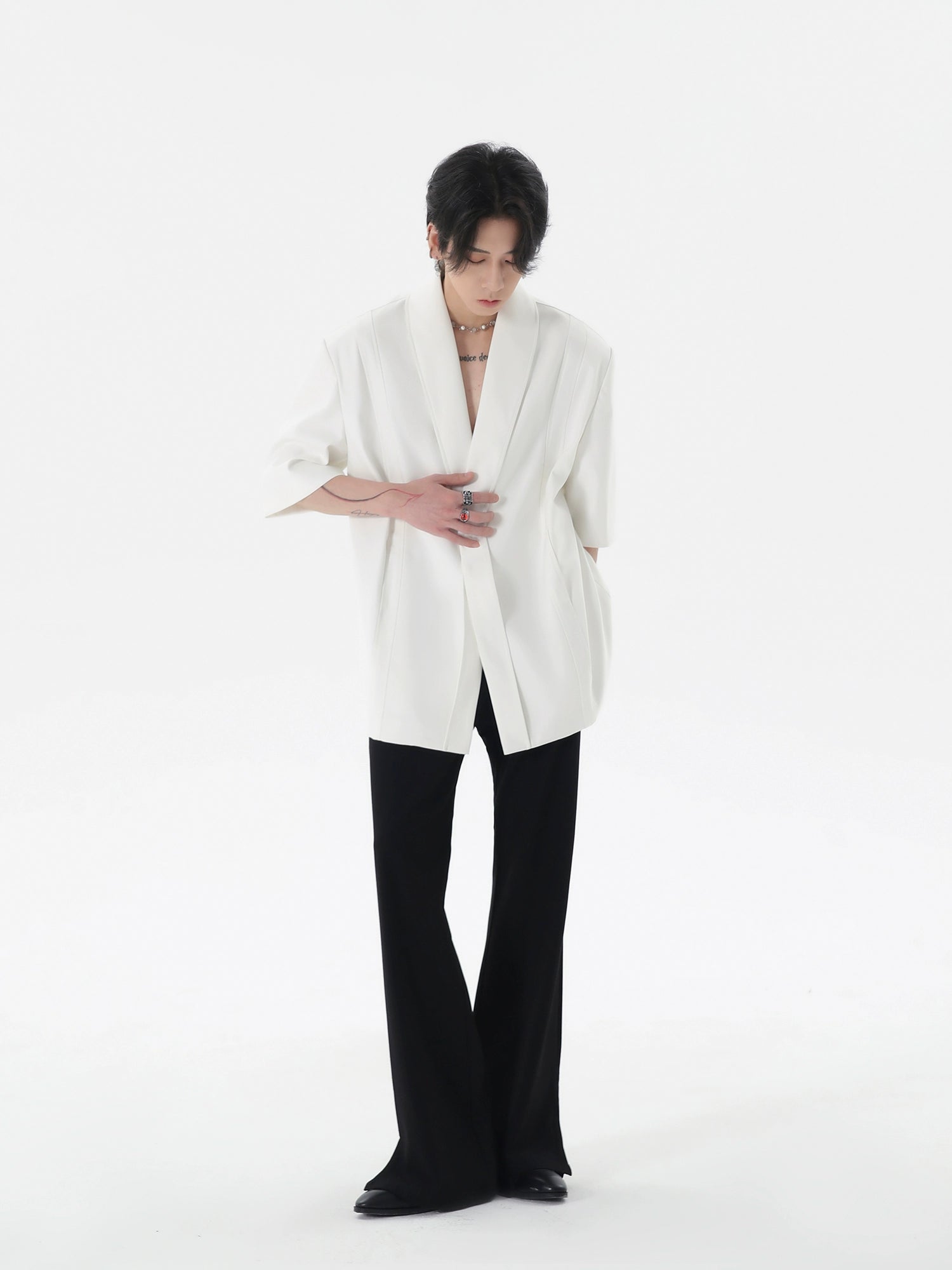 Short-Sleeve Oversized Shawl Collar Blazer