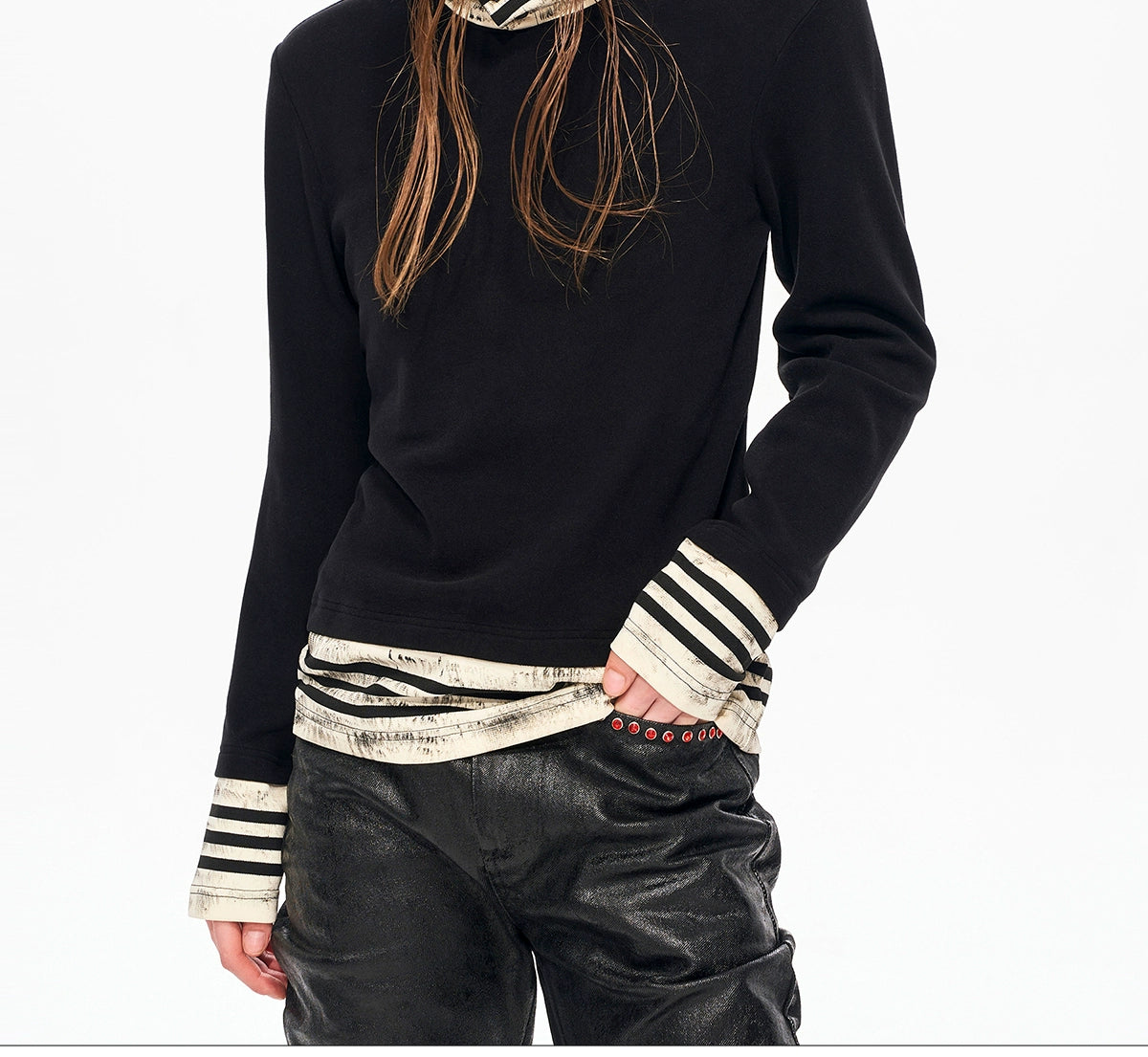 Monochrome Stripe Collar Knit Top