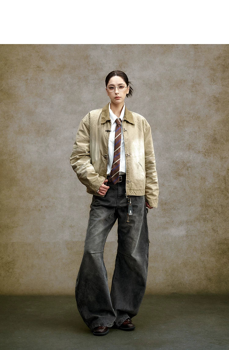 Embroidered Toggle Front Utility Jacket