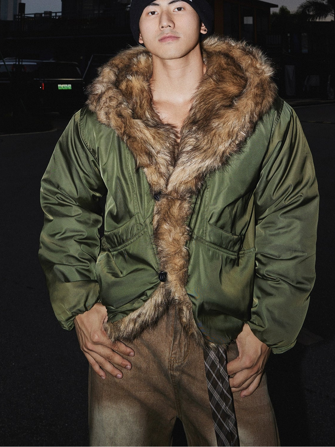 Aviator Jacket with Faux Fur Trim