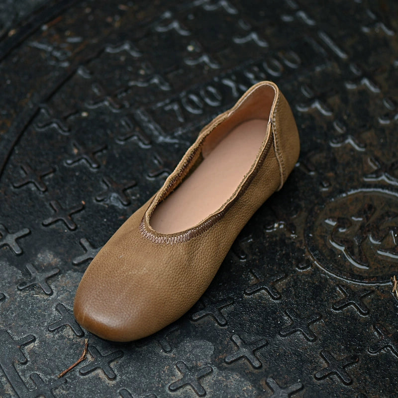 Brown Textured Leather Ballet Flat