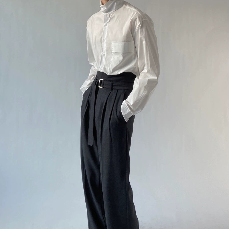 Black Wide Leg Belted Trousers