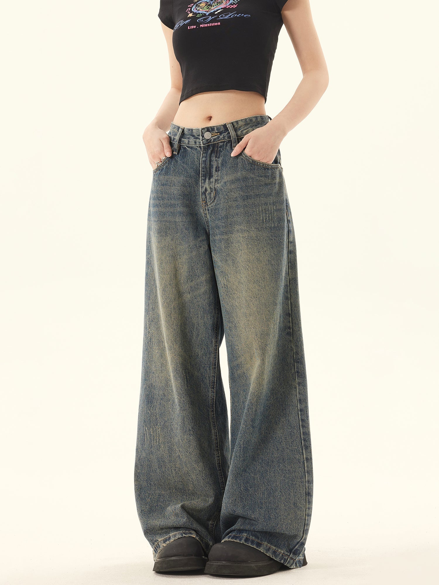 Vintage High Rise Wide -Bein -Jeans