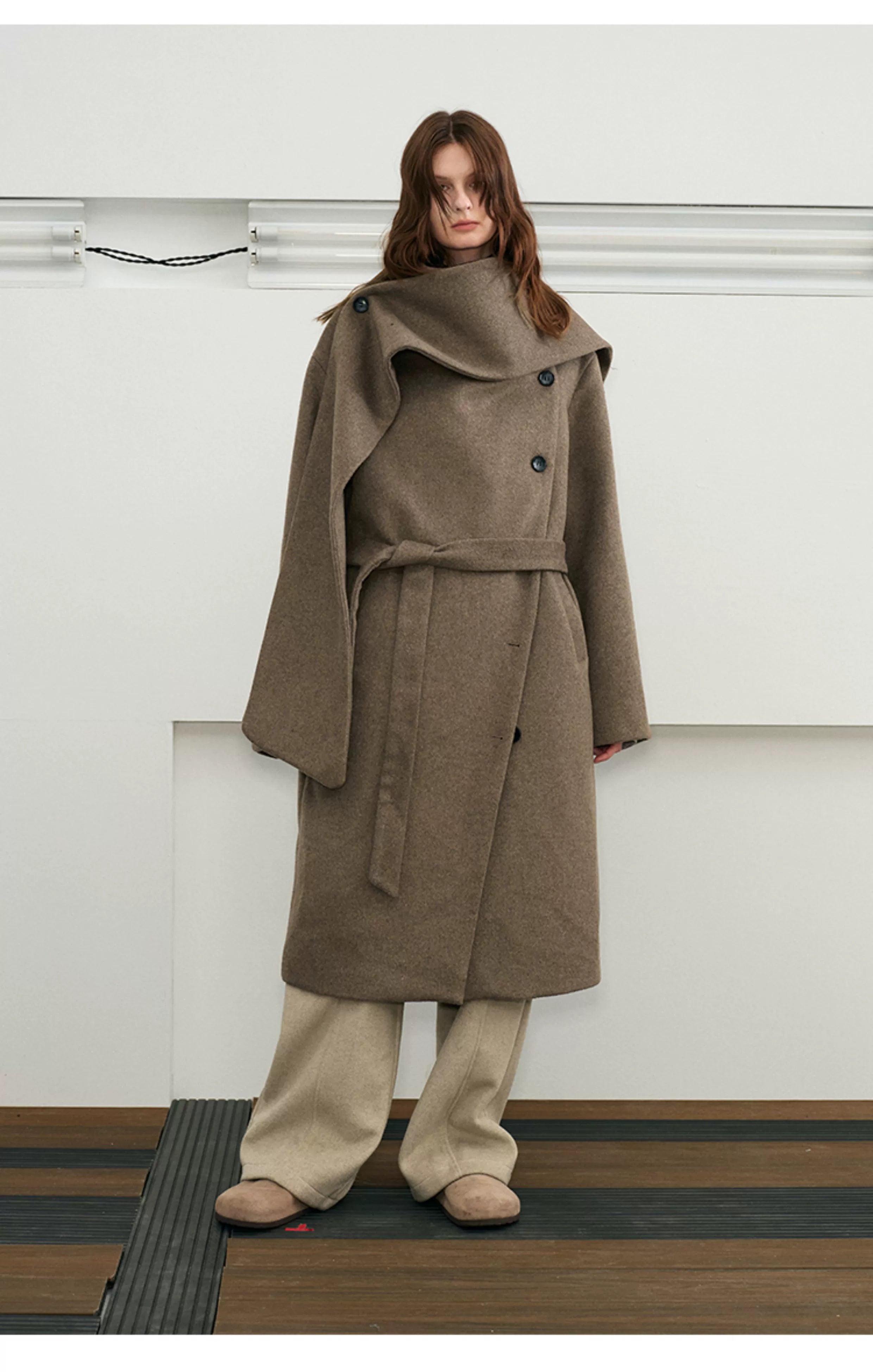 Wool Belted Overcoat with Cape Collar