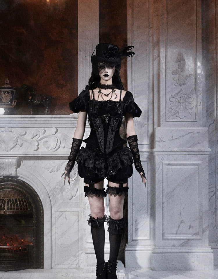 Gothic Ruffled Lace Bloomers with Garters