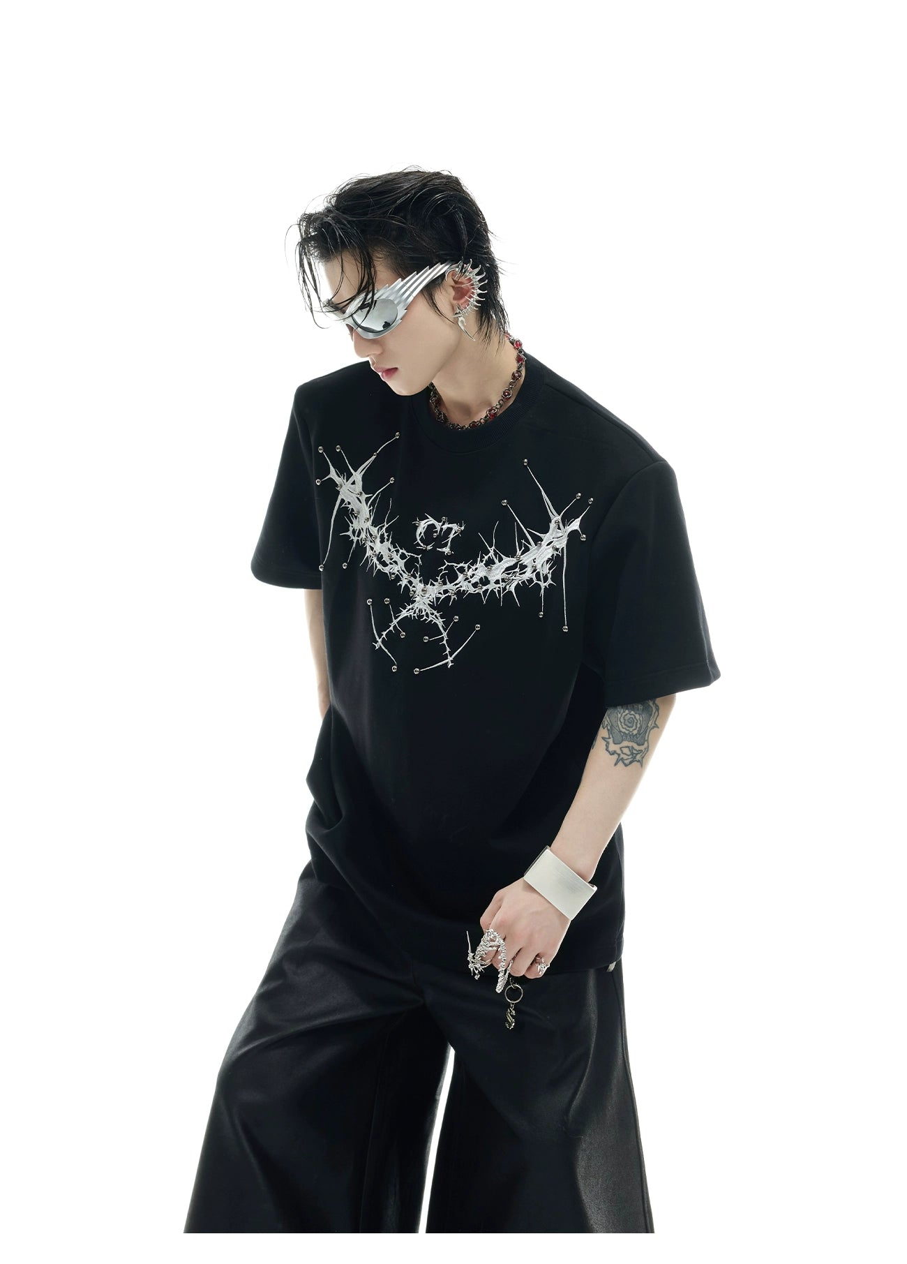 Gothic Wing Print White T-Shirt
