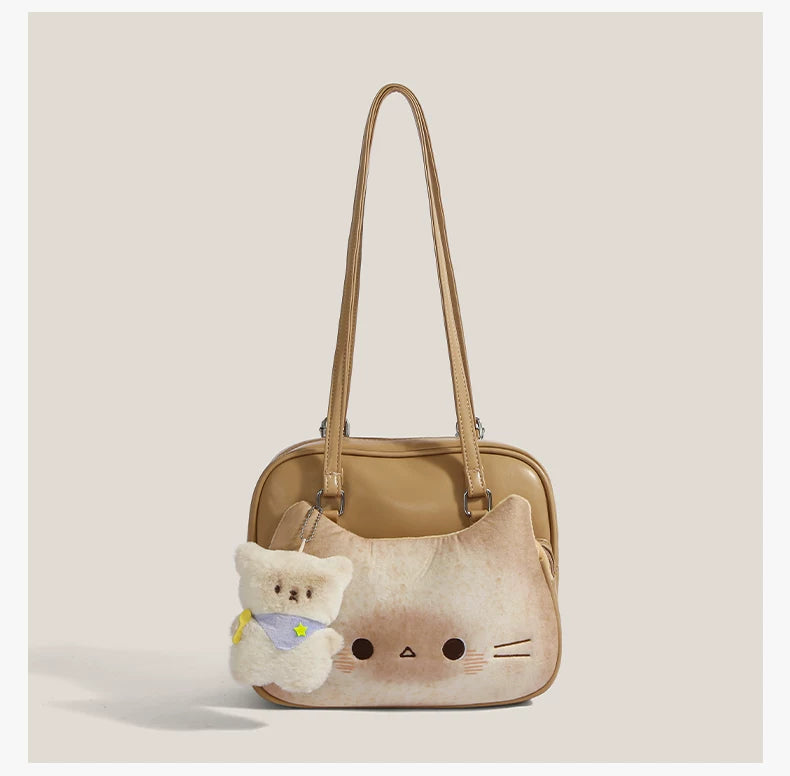 Caramel Kitty & Bear Charm Crossbody