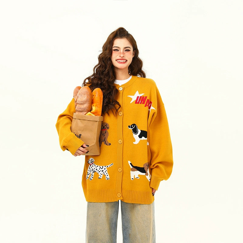 Playful Puppy Pattern Knit Cardigan