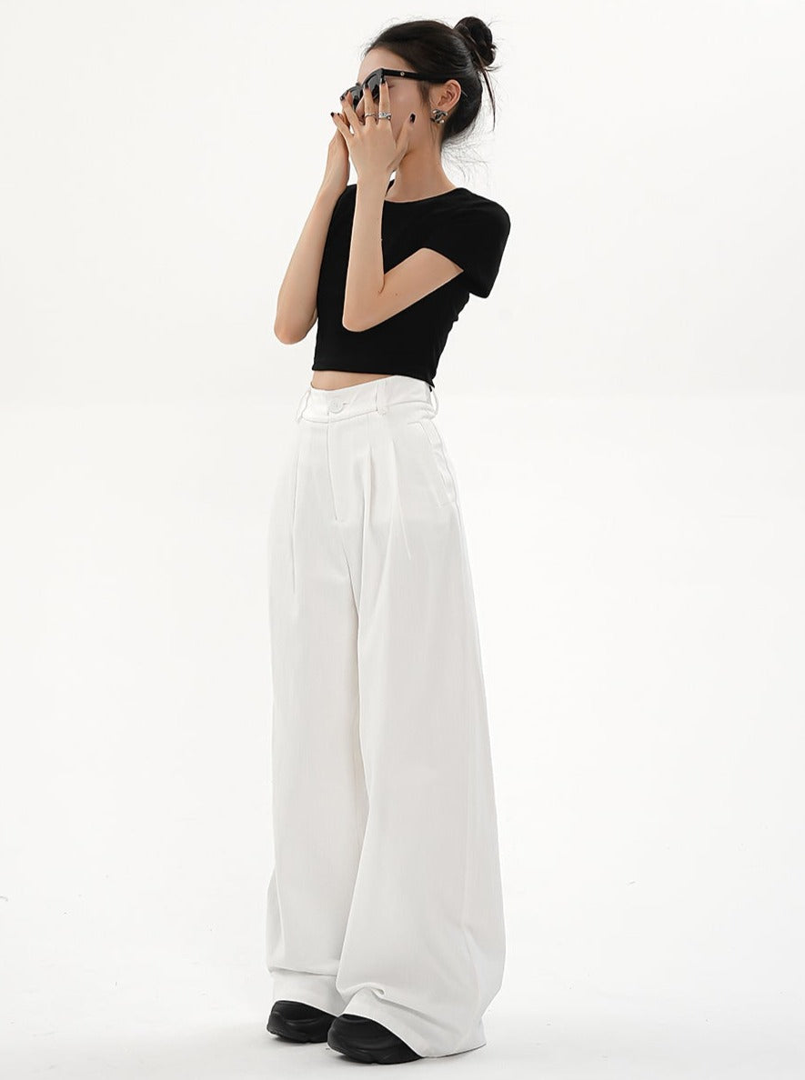 Pantalones palazzo de pierna ancha-pantalones de ajuste de cintura alta