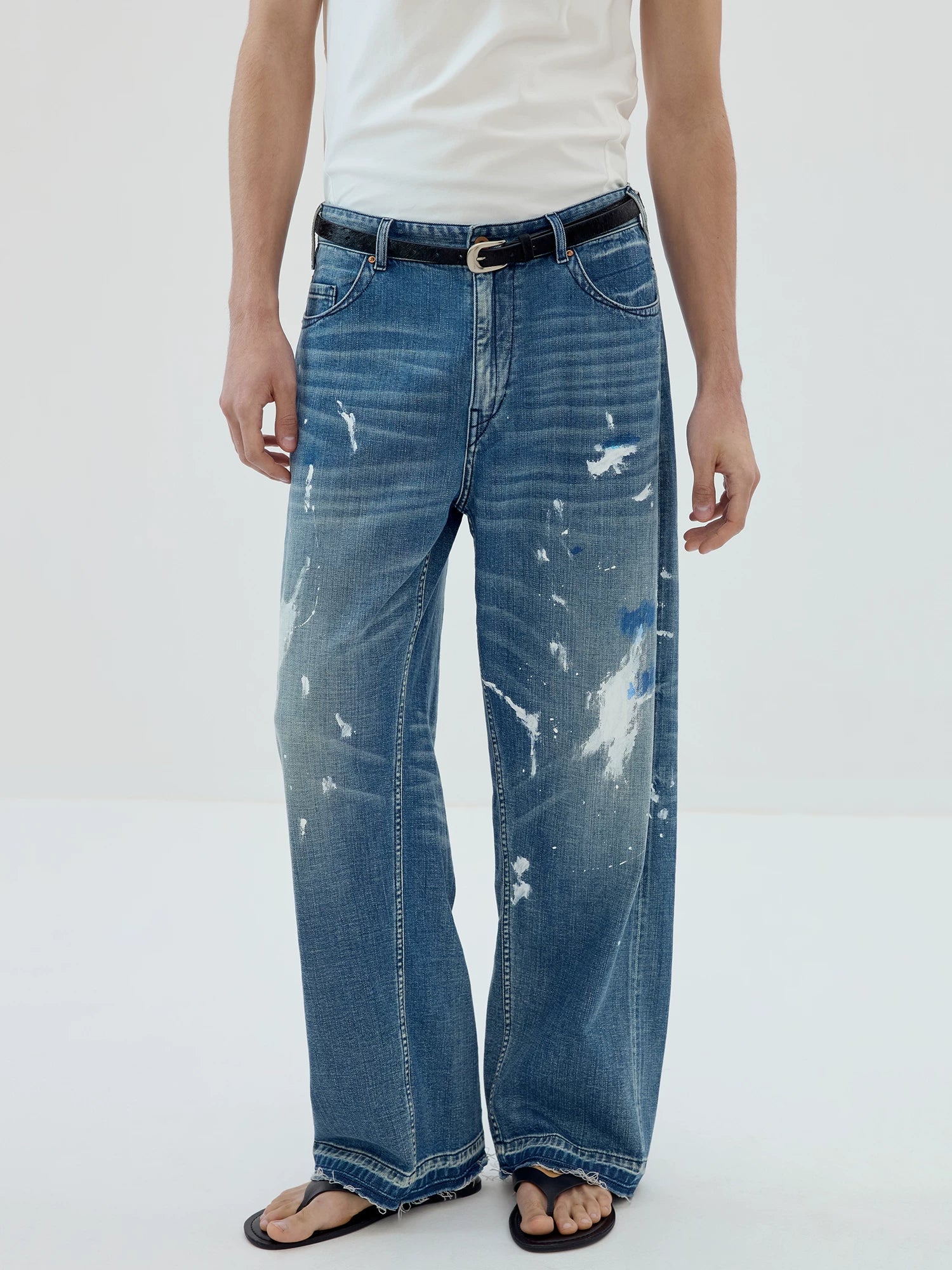 Paint-Splatter Wide-Leg Jeans