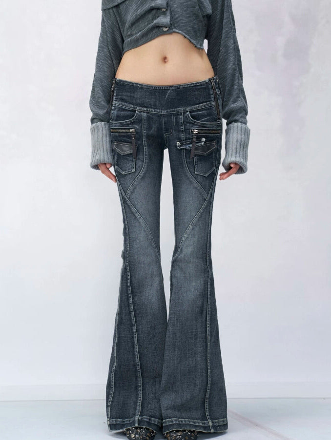 Shadow Stitch Zip Flare Jeans