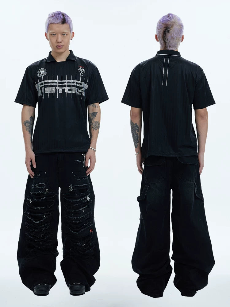 Distressed Rhinestone Wide Leg Cargo Jeans
