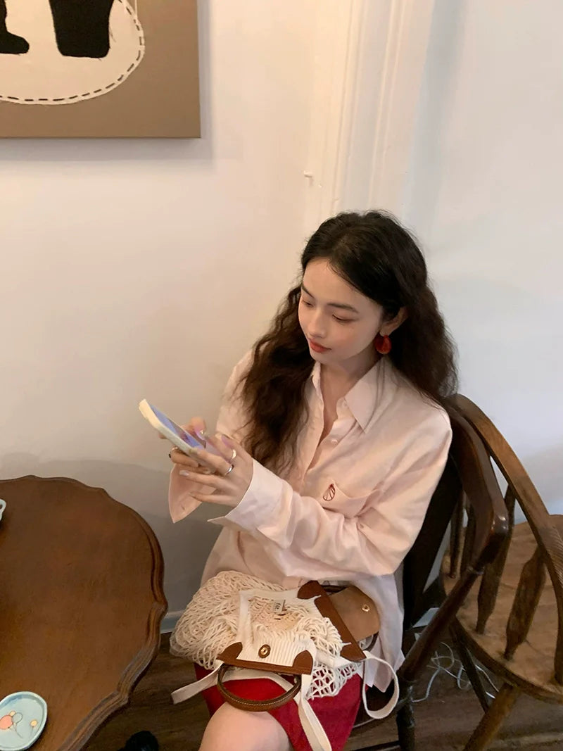 Embroidered Oversized Button Shirt