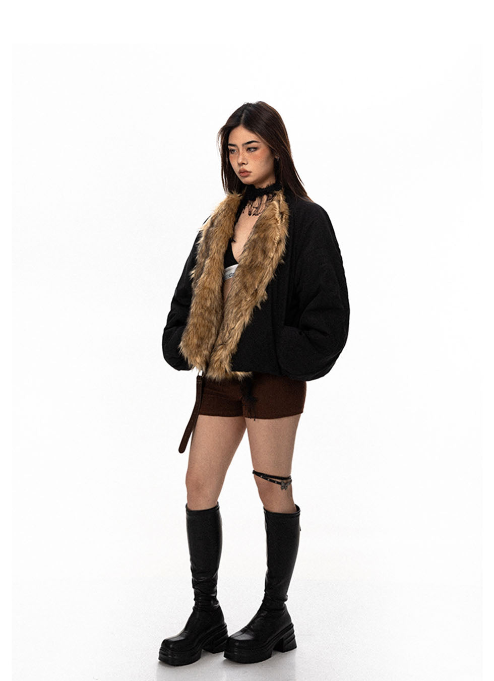 Fur Collar Wide Flight Jacket - chiclara