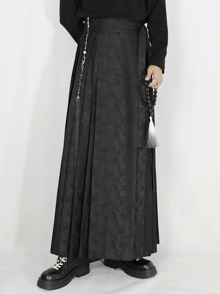 Black Jacquard Pleated Horse-Face Skirt