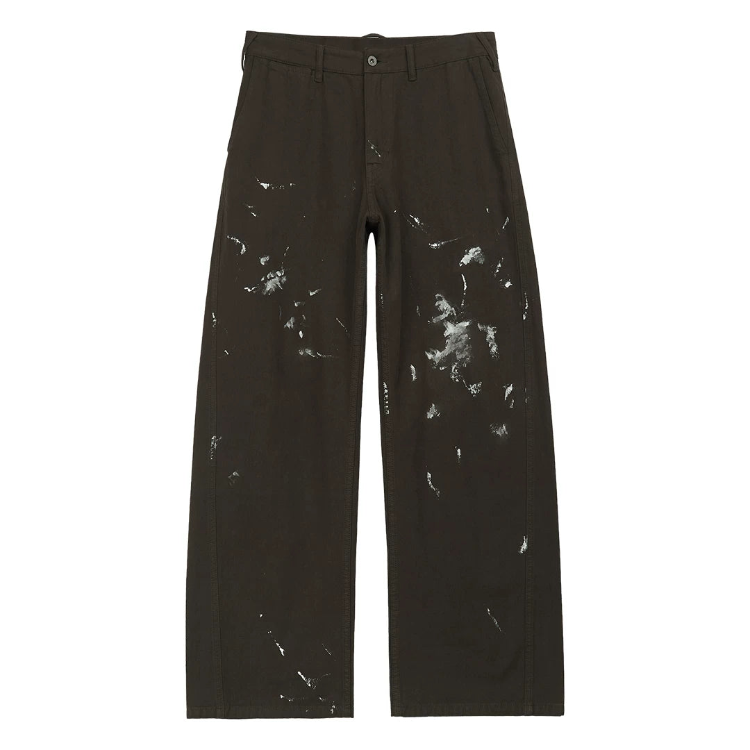 Dark Olive Paint-Splatter Straight-Leg Pants