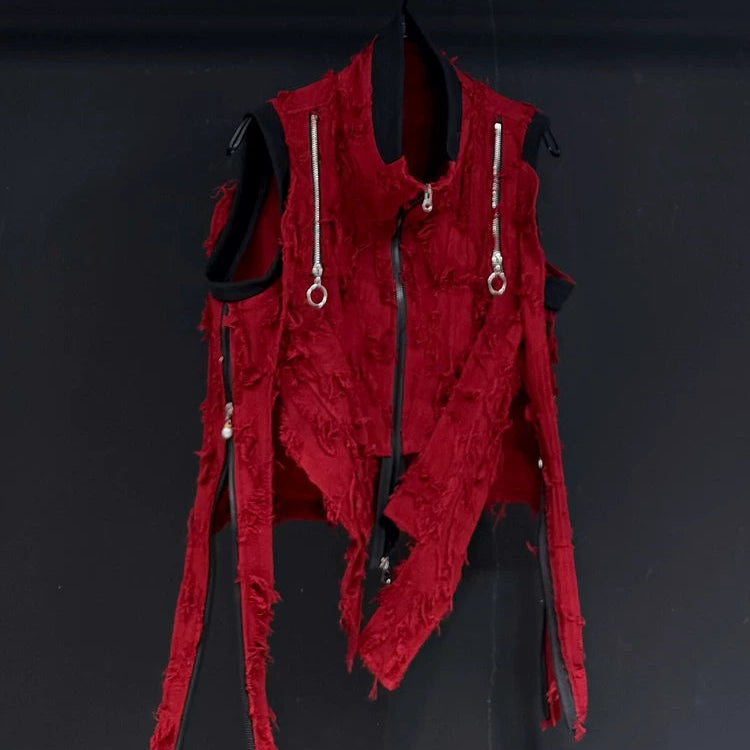 Crimson Shred Zipper Harness Vest