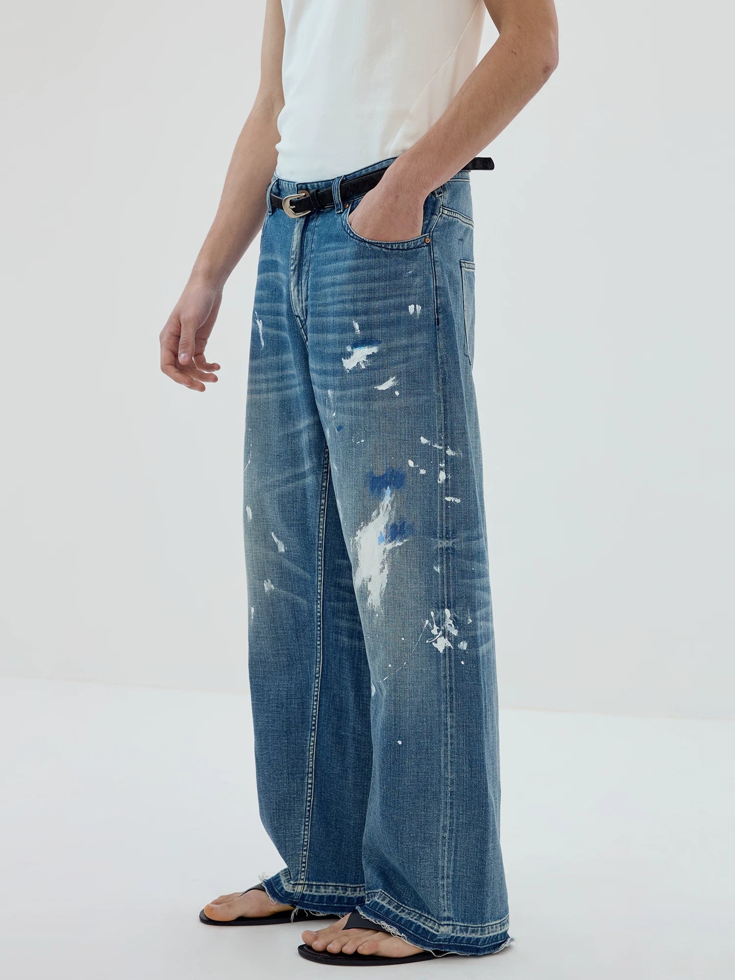 Paint-Splatter Wide-Leg Jeans