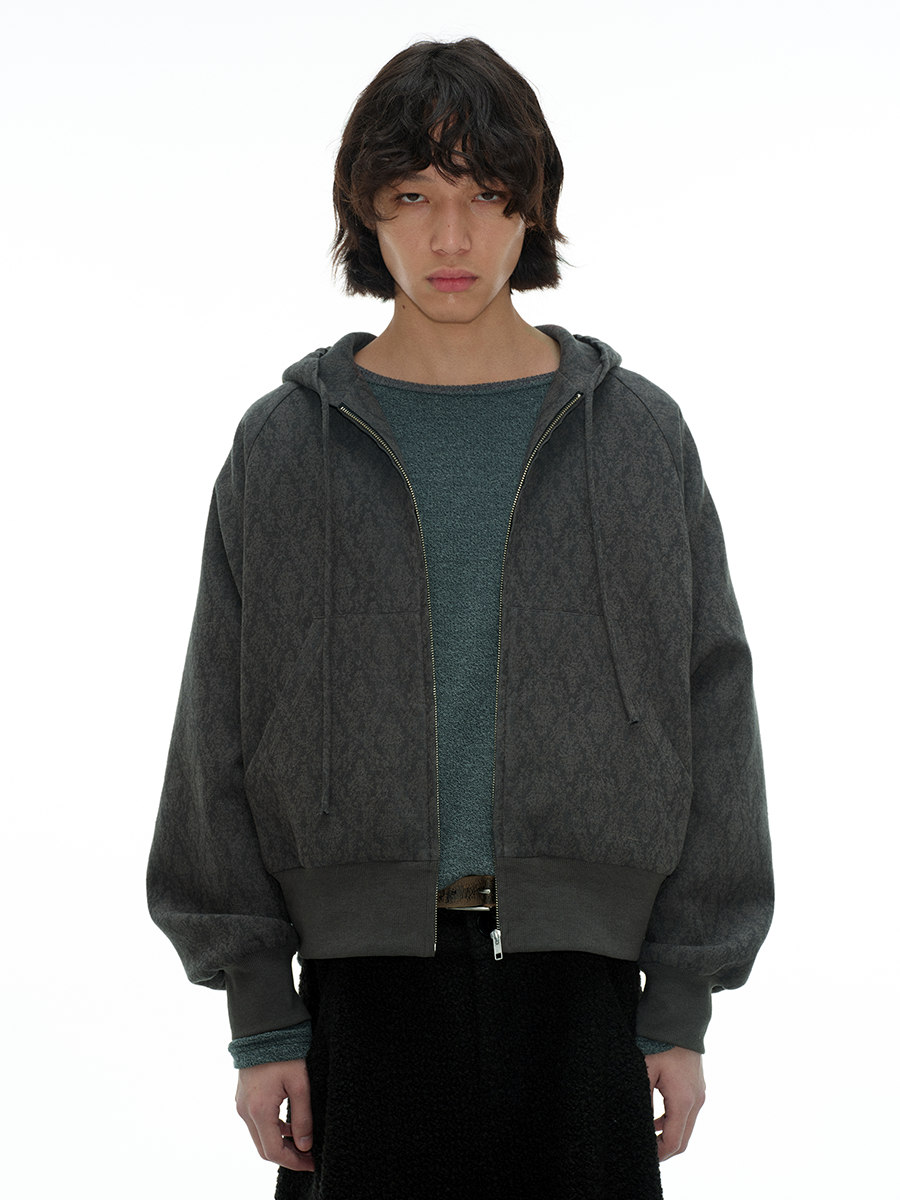 Charcoal Tonal-Jacquard Zip Hoodie