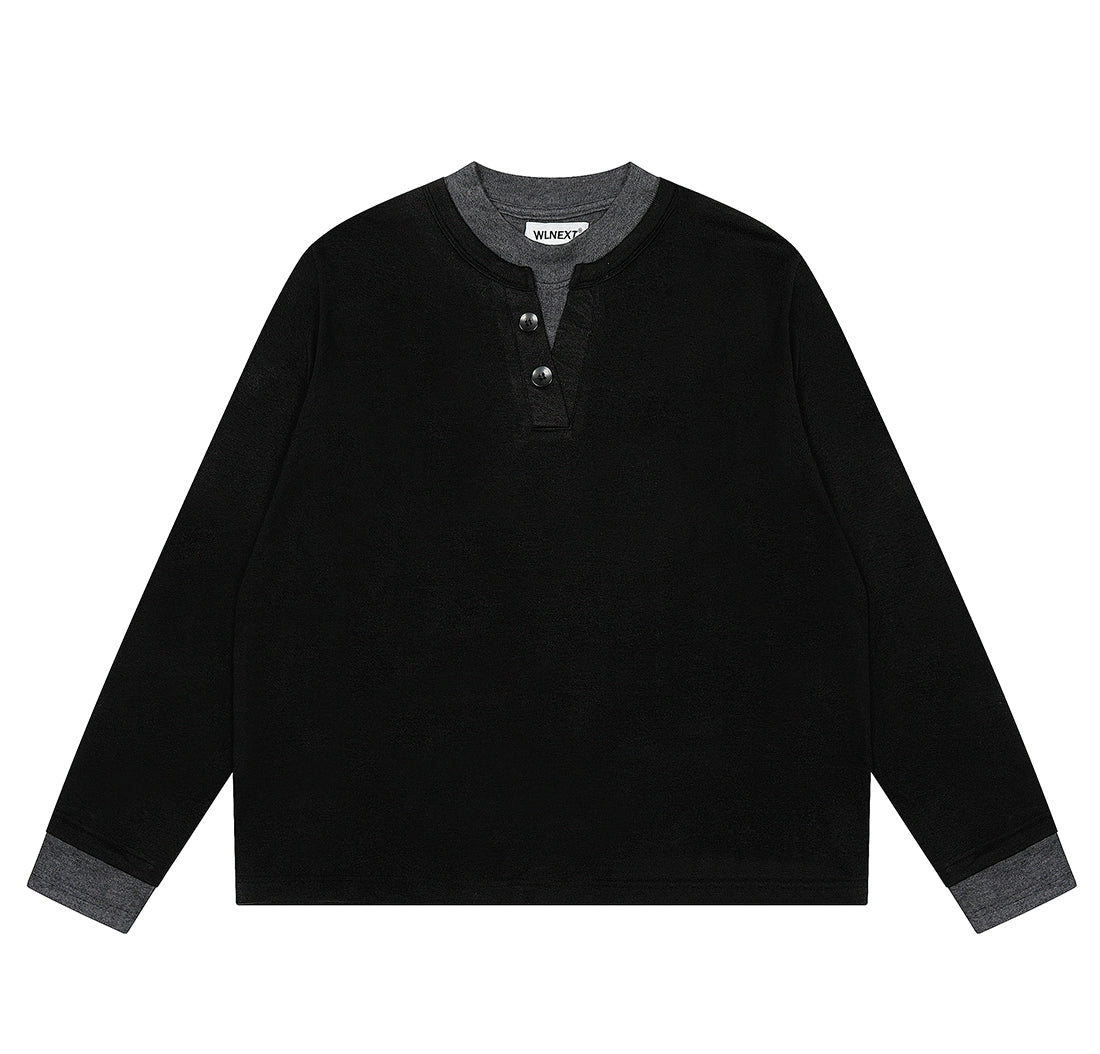 Contrast Henley Long Sleeve