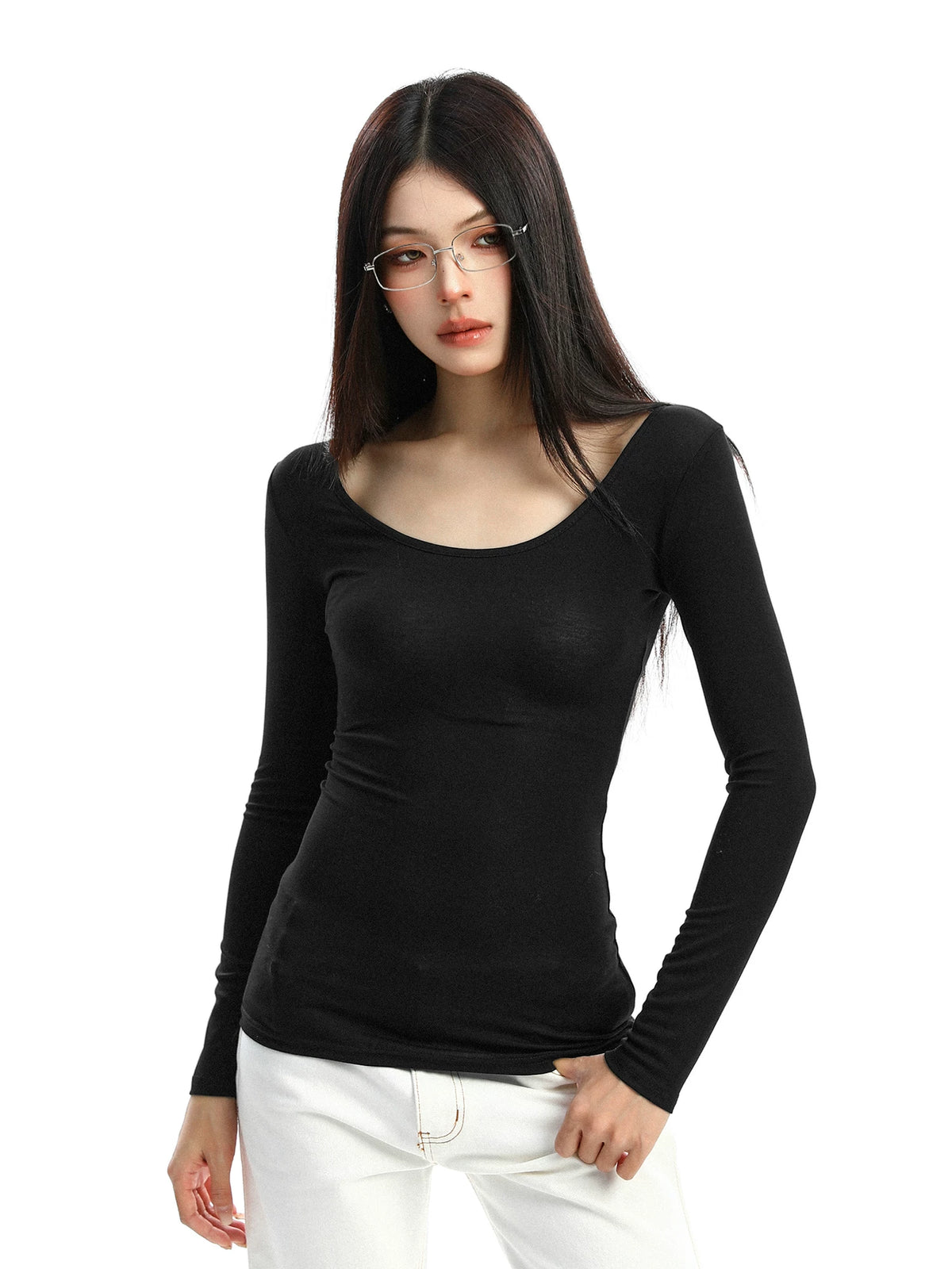 Lace Veil Scoop Neck Long Sleeve Top